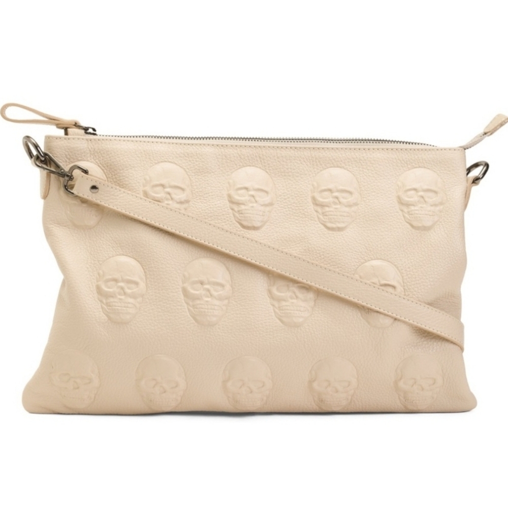 🤍🔹️ IO Pelle🔹️ Leather Skull Taupe Crossbody Handbag